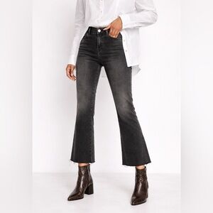 Free People Rita Crop Flare Jeans Washed Black Size 27 Raw Hem